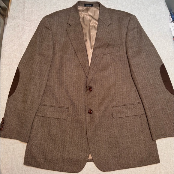 Ralph Lauren Brown wool herringbone elbow patch sport blazer-42R(23x32x25)